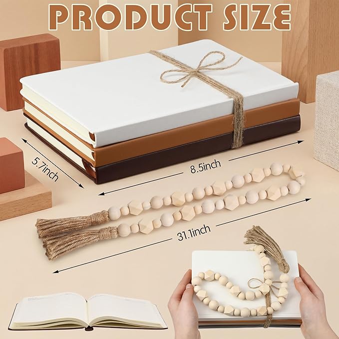 Feifeiya 3 Pieces Faux Decorative Books Set for Home Decor Fake Book for Shelves Coffee Table Stacked Linen Covered Display Notebook with Wood Bead Bookend Gift for Living Room(Vintage Coffee)