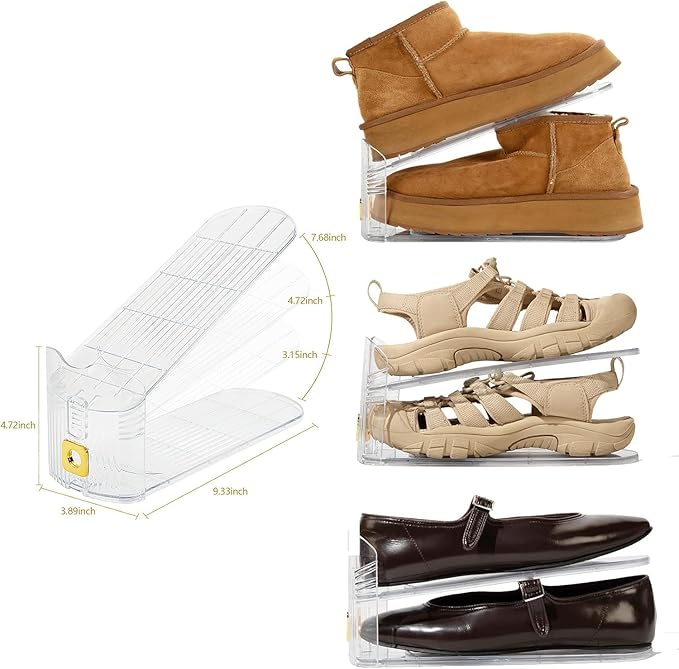 Shoe Slots Organizer,Adjustable Shoe Stackers,20 Pack Shoe Space Savers,Shoe Storage Holder for Closet,Transparent