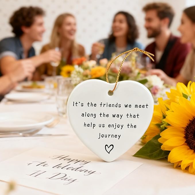 Friends We Meet Along The Way, Firm Friendship - Heart Plaque/Sign, Gifts for Friends | Birthday, Christmas Friendship Gifts for Bestie, Best Friend, Sisters, BFF, Her | Friend Christmas Ornament