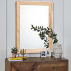 AAZZKANG Rustic Mirrors for Wall Rectangle Wood Frame Mirror Large 26"x18" Decorative for Farmhouse Bedroom Bathroom Living Room Large