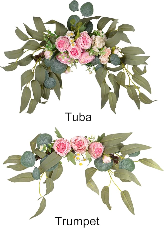 Artificial Peony Swag, 15.7inch Pink Flowers Swag Floral Swag Arrangements Decorative Wedding Arch Flowers for Wedding Arch Front Door Wall Decor