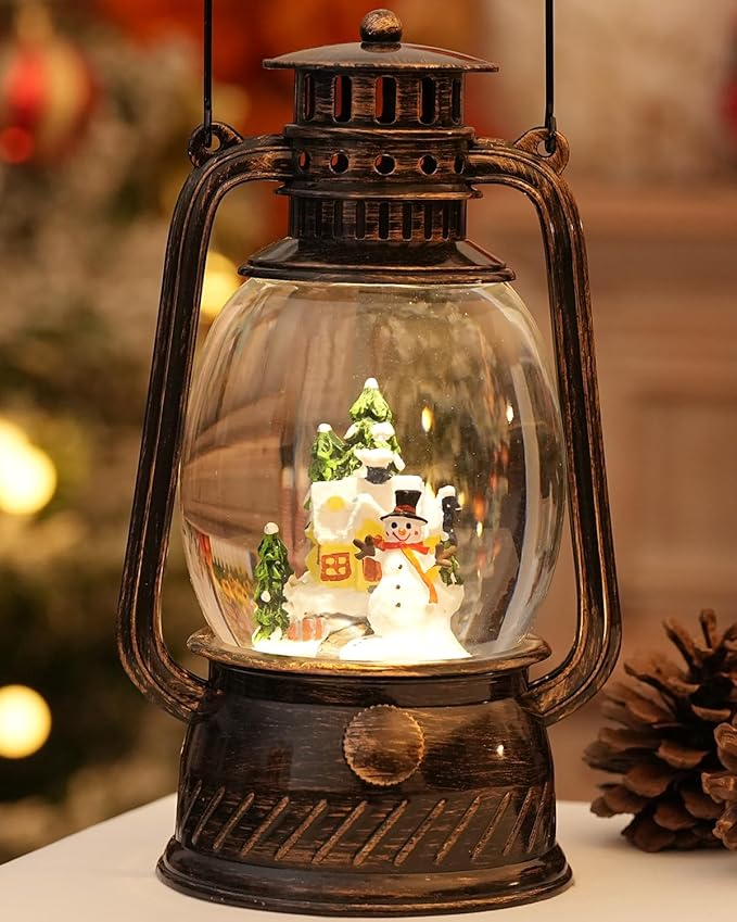 Christmas Decorations Snowman Snow Globes Musical Light Up 6H Time Glitter Globe Village Christmas Snow Globes Snowman Decor Gifts