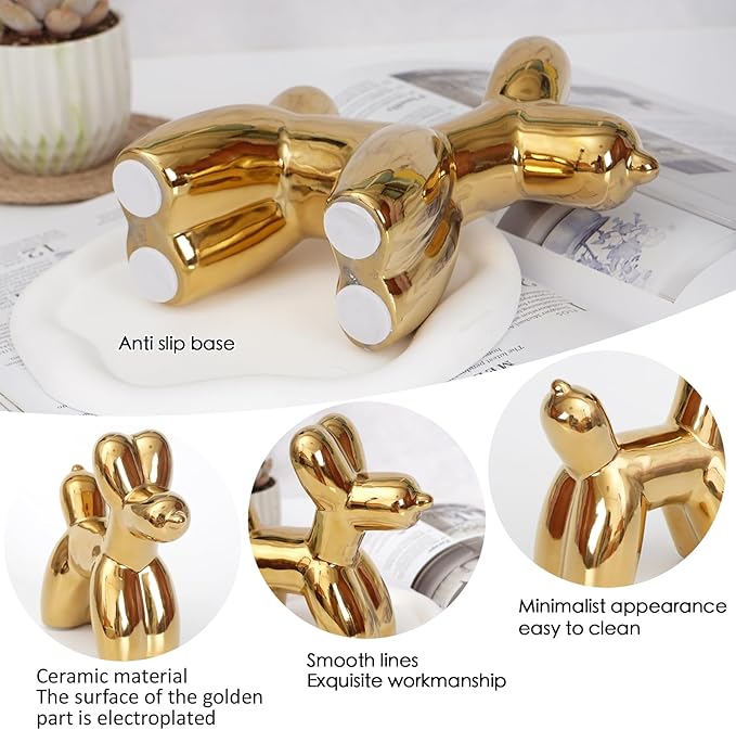Notakia Large Golden Cute Ceramics Balloon Dog Statue Crafts Living Room Desktop Decorations,Handmade Modern Small Ceramic Animal Statue Ornament Home Decor Accents