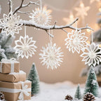 EASY JOY 9Pcs Christmas Hanging Decorations-White Snowflakes Ornaments 3D Christmas Winter Decorations Pure White Hanging Snowflake Decoration for Christmas Tree Garland Winter Home Window Room