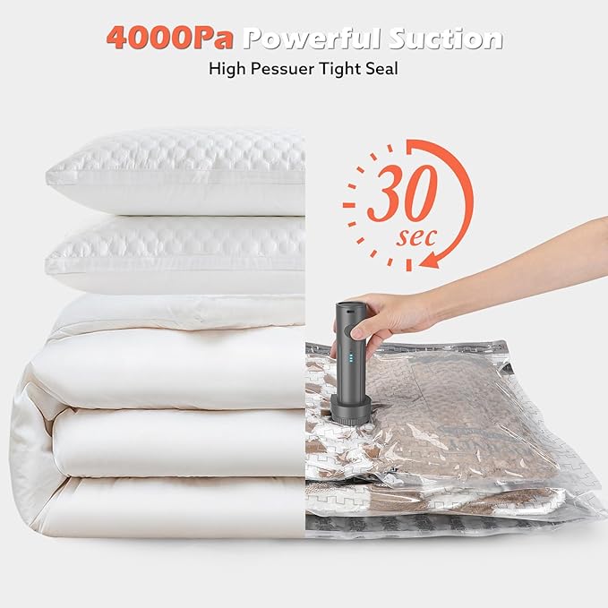 Travel Vacuum Bags with Wireless Charging Air Pump, 9 Pack Vacuum Seal Bags with 3 Sizes for Clothing Travel, Space Saver for Luggage, Business Trip, Home Storage