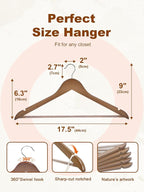 HOUSE DAY Walnut Wooden Hangers 10 Pack, Solid Wood Hanger with Non Slip Pant Bar, Heavy Duty Wooden Coat Hanger for Closet, Smooth Finish Wood Clothes Hangers for Shirts, Suits, Jackets, Dress