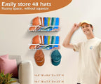 KEETDY Metal Hat Racks for Baseball Caps Wall Hat Organizer Fit 20 Caps Holder, 2 Packs Sturdy Wall Mounted Hat Storage Organizer, White