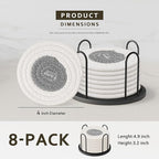 Lazebox Coasters Set of 8 for Drinks, 4 Inch Large Coasters for Coffee Table, Tabletop Protection for Hot & Cold Drinks, Versatile Coasters for Home Decor, Non-Slip & Easy to Clean, White with Grey