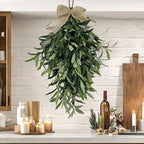 belupai Artificial Olive Teardrop Swag,23.6in Fake Green Olive Wreath Pendant with Burlap Bow and Olive Fruits,Spring Summer Front Door Decorative Swag for Home Porch Holiday Decor