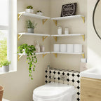 YGEOMER White Floating Shelves for Wall, Farmhouse 23.6 Inch Wall Shelves for Bedroom, Bathroom Storage, Living Room and Kitchen Decor (Set of 6 White)