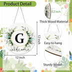 Monogram Letter G Wreaths for Front Door Wreath Wooden Welcome Sign for Front Door Decor Floral Family Last Name Initial House Warming Spring Summer Porch Rustic Wall Home Kitchen Boho Decorations