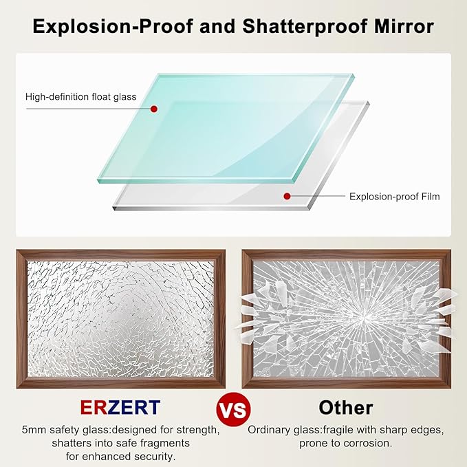 Bathroom Mirror for Over Sink,24x36Inch Thick Anti-Rust Wood Grain Metal Frame, Rectangle Decorative Wall Mirror with HD Tempered Glass, Horizontal or Vertical Mount for Vanity, Bathroom,Living Room