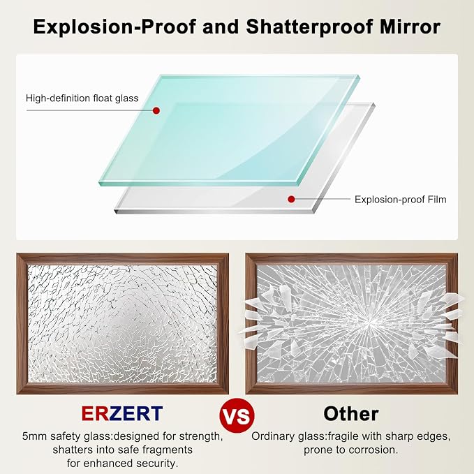 Bathroom Mirror for Over Sink,22x30Inch Thick Anti-Rust Wood Grain Metal Frame, Rectangle Decorative Wall Mirror with HD Tempered Glass, Horizontal or Vertical Mount for Vanity, Bathroom,Living Room
