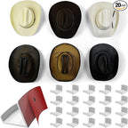 Modern JP Adhesive Hat Hooks for Wall (20-Pack) - Cowboy Hat Rack, Wide Brim Hat Organizer, Strong Hold Hat Hangers for Wall - White