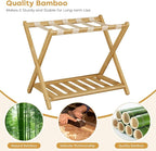 Fully Assembled Luggage Rack, 26.77" Luggage Rack for Guest Room, Bamboo Folding Suitcase Stand with Storage Shelf, 5 Nylon Straps, Heavy Duty Luggage Holder for Bedroom Hotel, 1 Pack, Natural