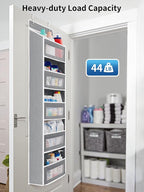 JARLINK 2 Pack Over the Door Organizer Storage, 5 Shelf Hanging Door Organizer with 5 Large Capacity Pockets, Anti Tilt 44 lb Load Behind Door Storage for Bedroom, Bathroom, Pantry, Nursery, (Grey)