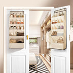 FENTEC 1 Pack Over the Door Shoe Organizers, Hanging Shoe Organizer with Large Deep Pocket Shoe Holder for Closet Shoes Rack for Wall, Over Door Shoe Storage Hold up to 18 Pairs Shoes, Beige