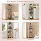 YUFAM 4-Tier Corner Shelf with Sturdy 5-Leg Base, Wooden Corner Bookshelf for Small Spaces, Corner Standing Shelf for Living Room, Bedroom, Office, Grey White