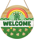 Happy St. Patrick's Day Rainbow Wooden Hanging Sign 12x12 Inch St. Patricks Day Welcome Shamrock Wreath Sign for Front Door Decor,Irish Spring Farmhouse Wood Wreath Indoor Wall Hanging Decoration