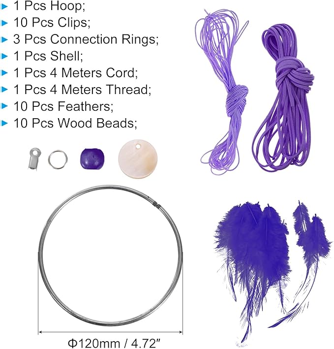 PATIKIL DIY Dream Catcher Kit, Making Dream Catcher Supplies Wall Hanging Handmade Dream Catcher Kits for Beginner Style 3, Purple