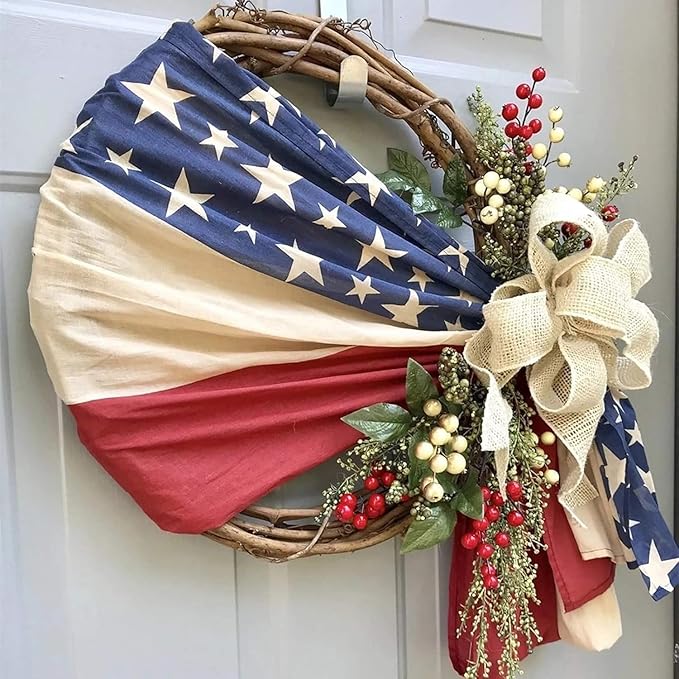 250th Anniversary Patriotic Wreath, Red White and Blue Wreath All-Weather Farmhouse Outdoor Holiday Decoration, Memorial Wreaths 3D Eagle Wreaths for Front Door (A)