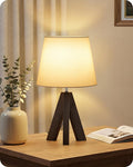 Tripod Table Lamp, 14.6" Small Bedside Table Lamp, Modern Nightstand Lamp with White Linen Shade & Dark Walnut Base, Boho Desk Lamp for Bedroom, Kids Room, Living Room, Study, VW51TL05