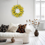 24 Inch Yellow Daisy Wreath, Artificial Spring Summer Wreath with Eucalyptus Leaves, Yellow Forsythia Flowers Front Door Wreath for Indoor Outdoor Home Farmhouse Wall Window Porch Decor