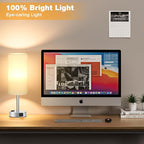 PartageiZ White Touch Nightstand Lamps Set - 3 Way Dimmable Bedside Table Lamp for Bedroom with USB Ports, Small Lamps with AC Outlet for Girls Dorm Nursery, Silver Base