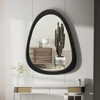 34"x 26" Irregular Wall Mirror, Black Frame Wood Asymmetrical Decorative Wall Wooden Mirror for Living Room Bedroom Entryway Bathroom Home Decor