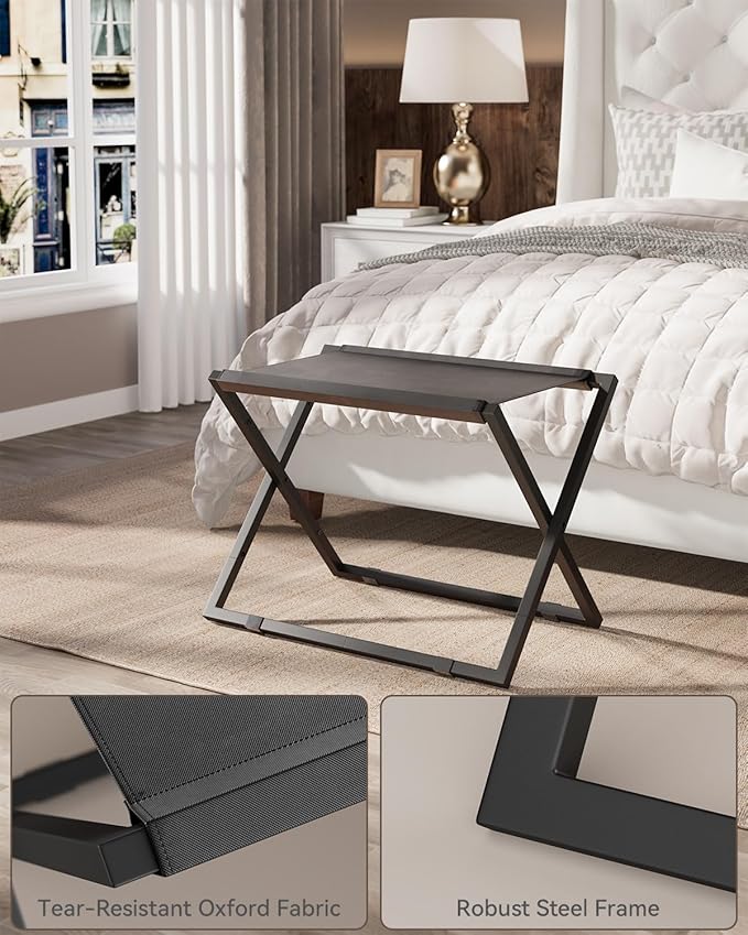 IBUYKE Luggage Rack for All Suitcase Sizes,Foldable Suitcase Stand,Metal Luggage Holder,Easy to Assemble for Bedroom Living Room Hotel,Black TLR001B-2
