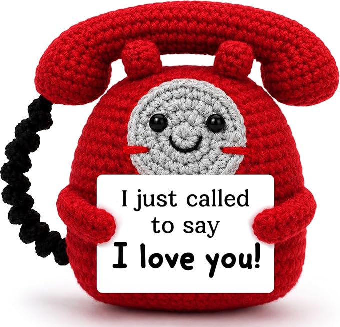 Romantic Gift for Men Women, Funny Handmade Crochet Telephone Doll with “I Just Called to Say I Love You” Cute Birthday Gifts for Girlfriend, Boyfriend, Wife, Husband, Anniversary Desk Decor