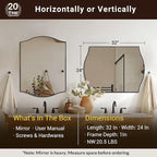 ANDY STAR Scalloped Bathroom Mirror，24"x32" Black Rectangle Wall Mirror with Curved Edge Stainless Steel Metal Frame, Irregular Vanity Wall-Mounted Mirror for Bathroom, Entryway