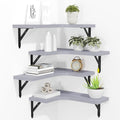 ROMGUAR CRAFT Corner Floating Shelves Wall Mounted Set of 4, Rustic Wood Storage Display Shelves for Home Decor, Bathroom, Kitchen, Bedroom, Living Room, Office (Light Grey)