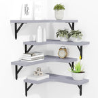 ROMGUAR CRAFT Corner Floating Shelves Wall Mounted Set of 4, Rustic Wood Storage Display Shelves for Home Decor, Bathroom, Kitchen, Bedroom, Living Room, Office (Light Grey)