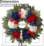 WANNA-CUL 250th Year Patriotic Wreaths for Front Door Decorations, 24 Inch 4th of July Hydrangea Wreath, Red White Blue Spring Door Wreath for Independence Day, Memorial Day for Indoor Outdoor Decor