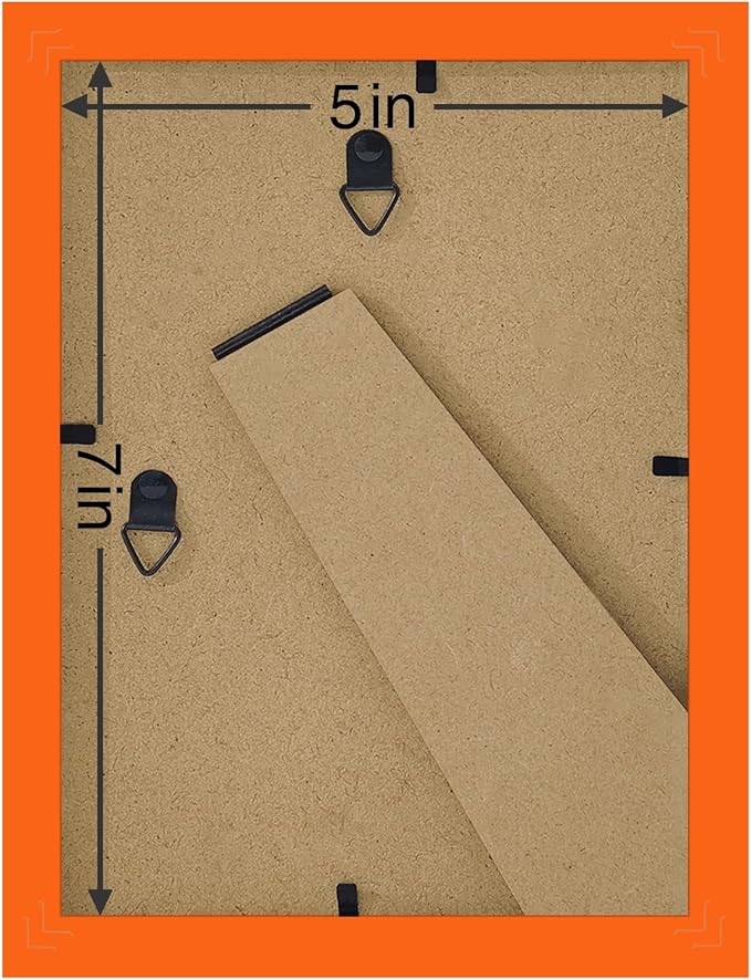 Vittanly 5x7 Picture Frames Set of 9, Shatter Resistant Plexiglass, Display 4x6 Pictures with Mat or 5x7 without Mat, Photo Frames for Wall or Tabletop, Engineered Wood, Orange