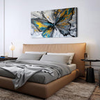 Abstract Butterfly Wall Art Teal Grey Yellow Butterfly Wall Decor Modern Marble Textured Canvas Poster Luxury Fluid Pictures Watercolor Neutral Artwork Living Room Bedroom Home Decoration 29.53x57.87"