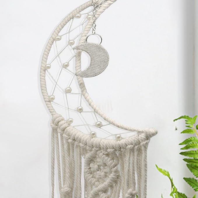 Zorfeter Moon Dream Catcher, Macrame Wall Hanging Boho Decor, Moon Star Decoration for Bedroom
