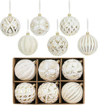 XmasExp Vintage Rustic Christmas Ball Ornaments Sets, Neutral Shatterproof Christmas Ornaments Farmhouse Christmas Tree Decorations Large Hanging Ball for Xmas Home Party （White Gold, 6Pcs