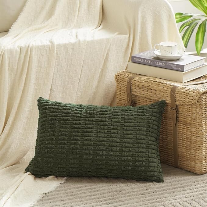 Fancy Homi 4 Packs Decorative Throw Pillow Covers for Living Room Couch Bed, Modern Farmhouse Boho Home Décor Accent Cushion Case, 20" x 12", Olive Green