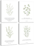 Drsoum Bible Verses Inspirational Scripture Framed Wall Art Botanical Plant Motivational Christian Decor for Bathroom Sage Green Eucalyptus Leaf Prints Ready to Hang 8x10inx4pcs (Framed)
