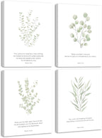 Drsoum Bible Verses Inspirational Scripture Framed Wall Art Botanical Plant Motivational Christian Decor for Bathroom Sage Green Eucalyptus Leaf Prints Ready to Hang 8x10inx4pcs (Framed)