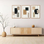 KAlRNE Neutral Abstract Framed Canvas Wall Art Set of 3(24”X36”),Black Beige and Brown Wall Decor,Modern Minimalist Block Lines Art Prints For Living Room Bedroom Office
