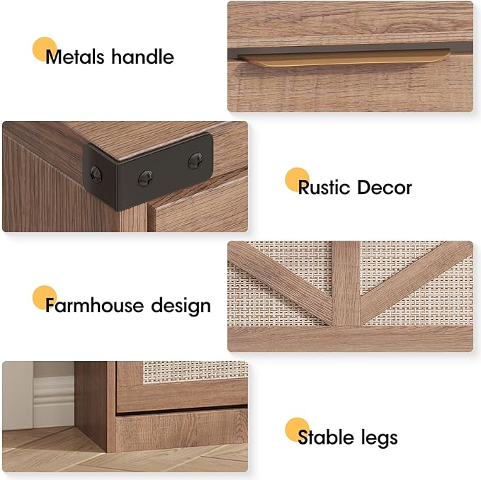Shoe Cabinet with 3 Flip Drawers & 2 Drawers,Freestanding Shoe Storage Cabinet for Entryway,Farmhouse Narrow Slim Organizer Rack for Foyer,Hallway,Rustic Oak Rattan