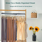 2 Pack Belt Hanger for Closet Organizer,Wooden Belt Storage Organizer with 20 Metal Hooks for Space Saving,Foldable Belts Holder for Belts,Tank Tops,Ties(Black)
