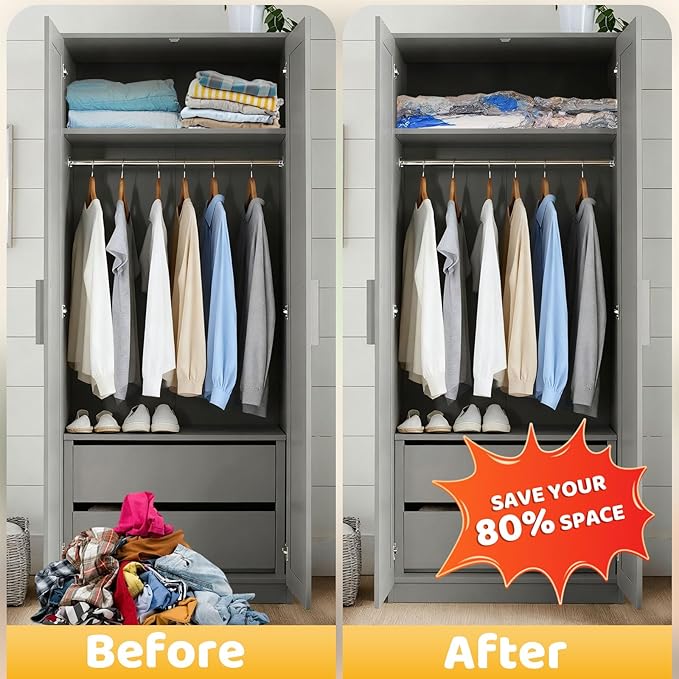 Vacuum Storage Bags with Electric Pump, Multi Size Space Saver Bags for Clothes, Comforters & Blankets, Compression Storage Bags with Airtight Seal, Reusable Travel Packing Bags (23.6 * 31.5in)