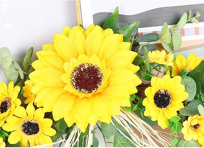 Artificial Sunflower Swag, 22.8inch Decorative Sunflowers Swag Wreath with Greenery Leaves for Mirror Home Wedding Party Door Tabletop Decoration