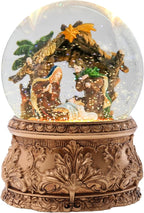 Christmas Snow Globe Musical - Nativity Snowglobe Vintage Water Snow Globes LED Light Change Music Box Home Christmas Decor for Kids Gold