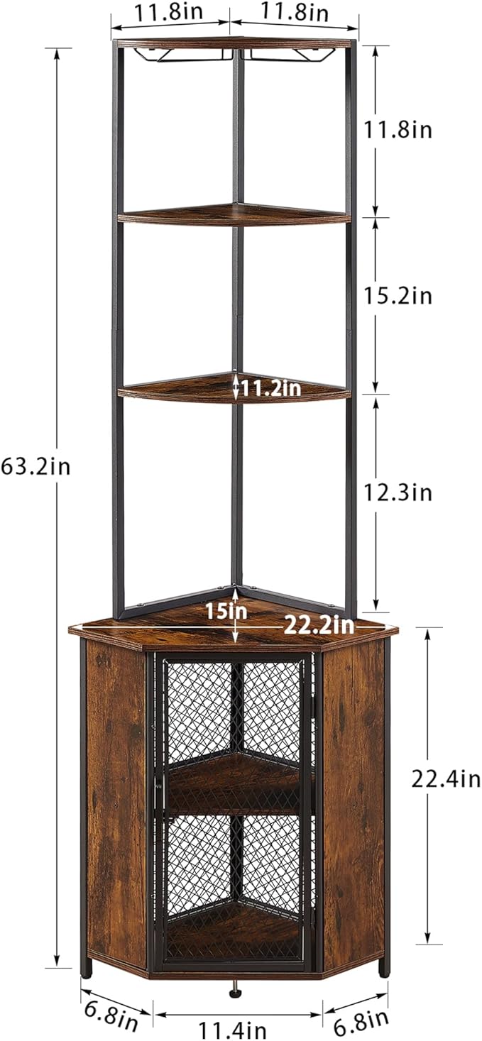VECELO Corner Cabinet, Tall Storage Shelf, Bookshelf Display Shelves Rack for Living Room, Kitchen, Balcony, Small Space