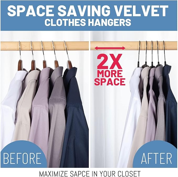 HOUSE DAY Black Velvet Hangers 60 Pack, Non Slip Felt Hanger, Slim Velvet Clothes Hangers for Suits, Shirt, Heavy Duty Coat Hanger for Closet